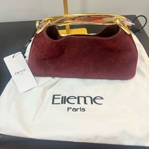 ELLEME Mini Boomerang suede bag with 18kt gold plated metal top handle. NWT 2025